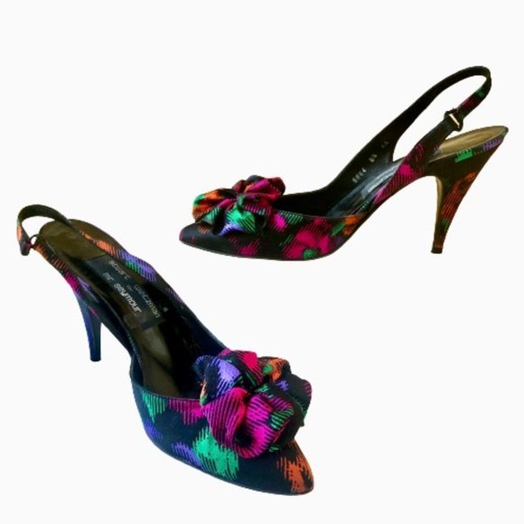 Stuart Weitzman for Mr Seymour Slingback Pump size 8.5 AA Multi-Color Bow - Picture 3 of 12